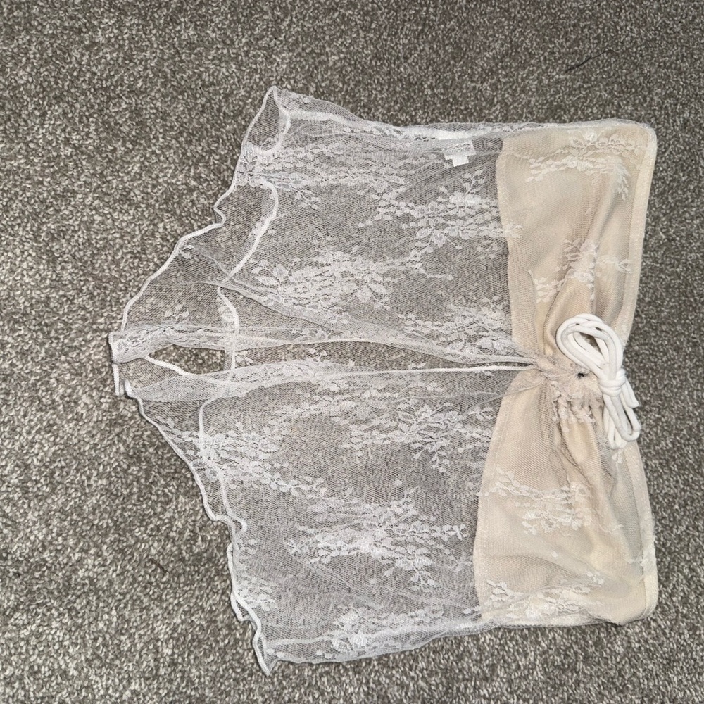 Sheer Lace Cover-Up Top in White and Nude